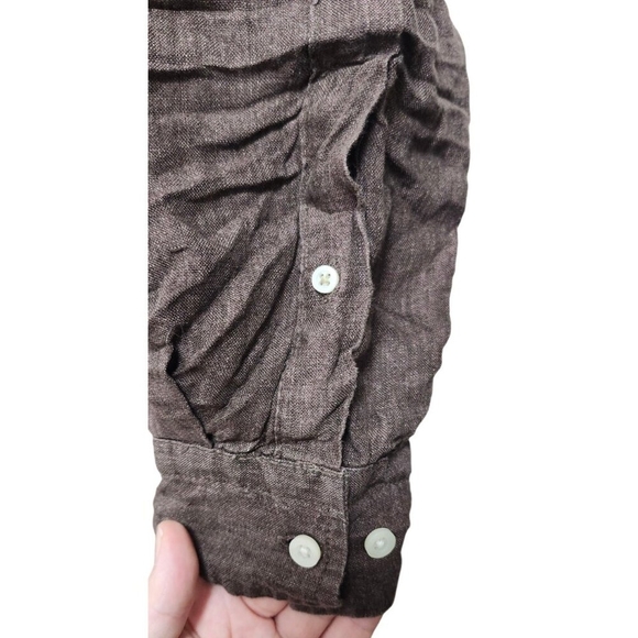 Banana Republic 100% Linen Button Up Shirt Brown XXL Tall Untucked Standard Fit - Picture 4 of 9